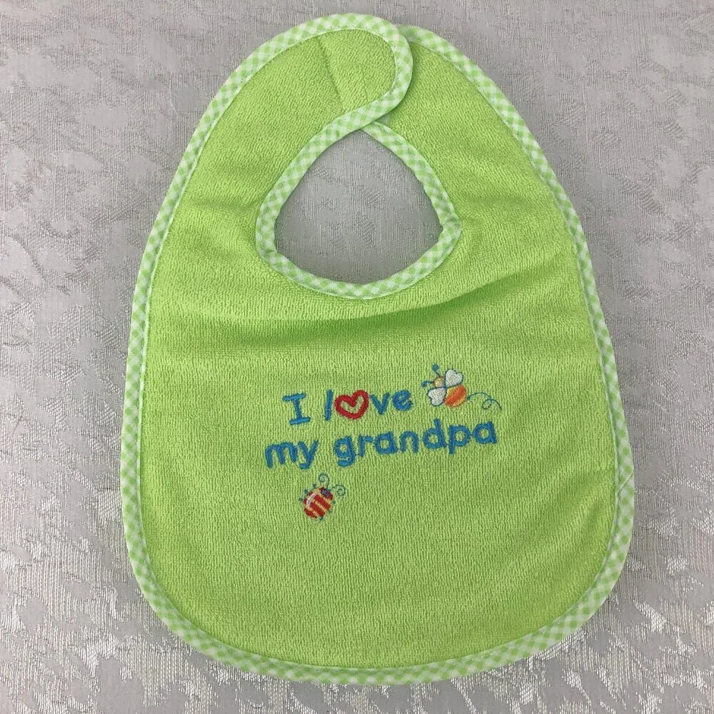Hamco “I Love My Grandma” and “I Love My Grandpa” Unisex Applique Baby Bib Set